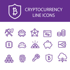  cryptocurrency line icon vector design set