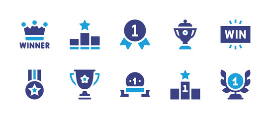 Winner icon set. Duotone color. Vector illustration. Containing win, trophy, winner, st place, ranking, medal.