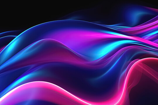 abstract background with smooth lines in blue and pink colors on black. Generative Ai