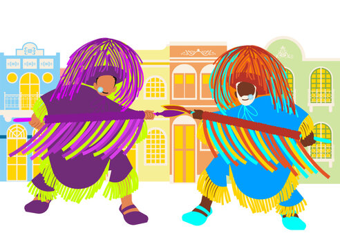 Brazilian Carnival - Diversity -  Men dressed as "Caboclo de Lan&ccedil;a" in the Maracatu