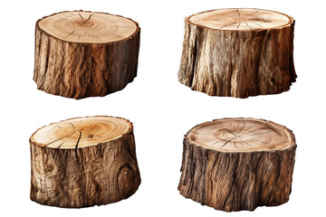 Set of tree stump cut out on transparent background