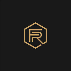  FR monogram logo inside gold hexagon frame.