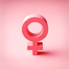 3d pink female gender symbol on pink background. Venus symbol, women, stereotype, sign for a female organism or woman.