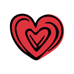 Red doodle heart isolated on white background. Hand drawn love heart. Vector illustration for any design. - 707931710