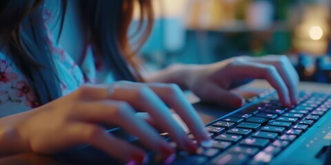 Person typing on a keyboard. Suitable for technology, work, and communication concepts