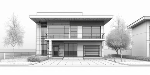 A black and white photo showcasing a modern house. Perfect for real estate websites or...