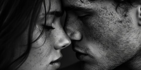A close-up shot capturing the intimate moment of a person kissing a woman. Perfect for romantic themes and expressions of love - obrazy, fototapety, plakaty