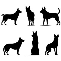 Rocky dog silhouette set. Cute icon of dogs. Dog vector illustration and logo style.
