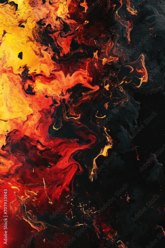 Poster a close up view of a painting featuring vibrant red and yellow colors. suitable for various artistic