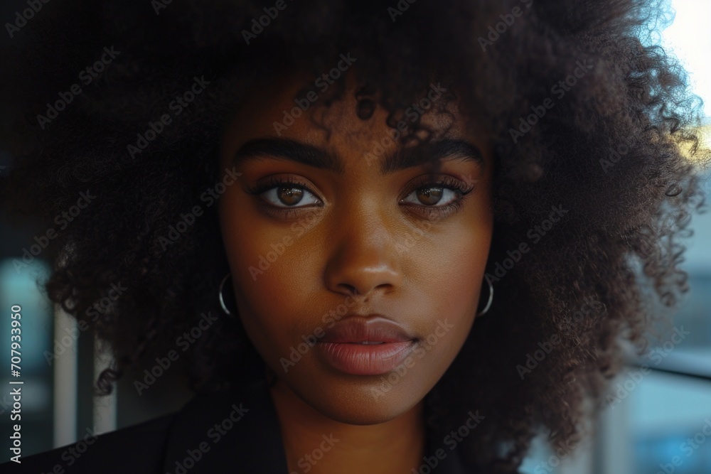 Poster close-up shot of a person with an afro hairstyle. versatile image suitable for various themes