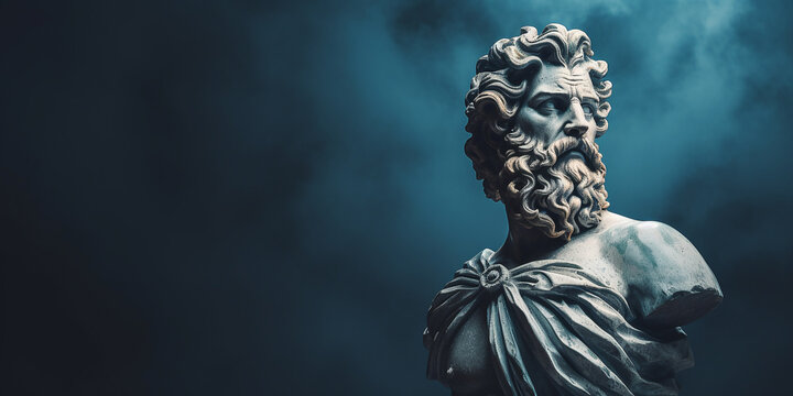 stoic statue sculpture on dark background