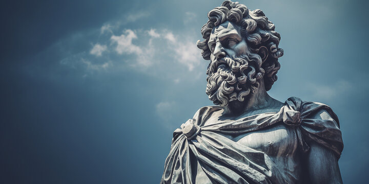 stoic statue sculpture on dark background