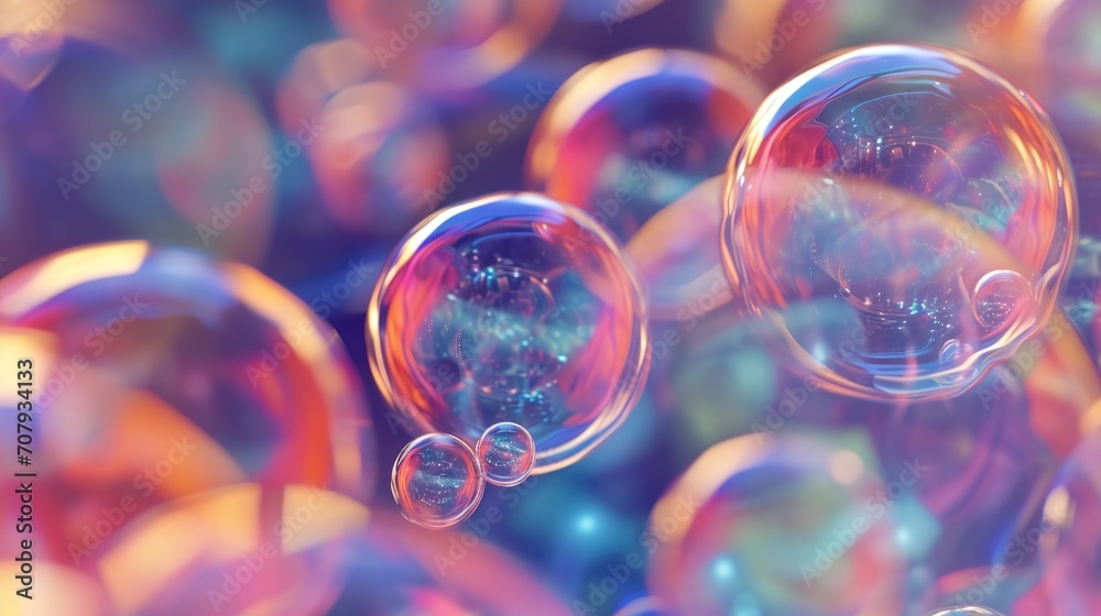 Poster Colorful soap bubbles floating in the air. Perfect for adding a touch of playfulness and joy to any project