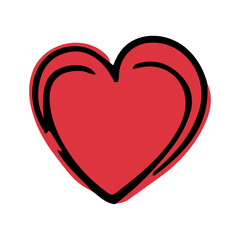 Red doodle heart isolated on white background. Hand drawn love heart. Vector illustration for any design. - 707934338