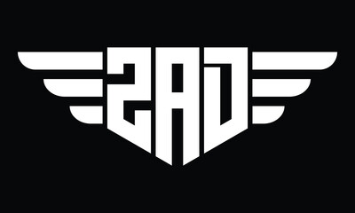 ZAD three letter logo, creative wings shape logo design vector template. letter mark, word mark, monogram symbol on black & white.	 - obrazy, fototapety, plakaty
