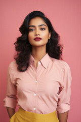 Obraz premium Portrait of a beautiful young indian woman in pink shirt and yellow skirt