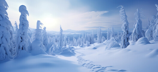 beautiful winter scene with many snowcovered trees