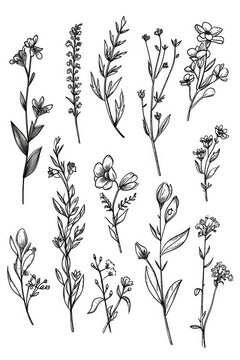 A simple and elegant illustration of a bunch of flowers drawn in ink. This versatile image can be used for various purposes