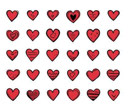 Doodle hearts, hand drawn love heart collection isolated on white background. Vector illustration for any design.