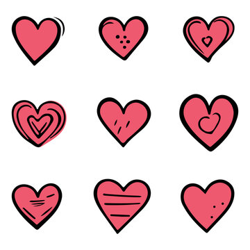 Doodle hearts, hand drawn love heart collection isolated on white background. Vector illustration for any design.