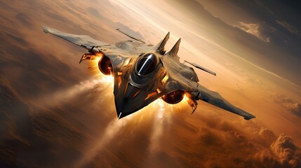 futuristic air space fighter jet, military fiction aircraft taking combat, fantastic army jet - obrazy, fototapety, plakaty