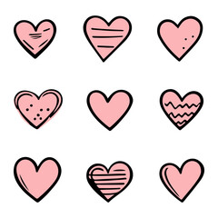 Pastel doodle hearts, hand drawn love heart collection isolated on white background. Vector illustration for any design. - 707935134