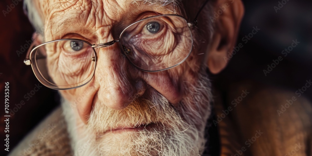 Aufkleber A close-up view of a man with glasses and a beard. Versatile image suitable for various contexts