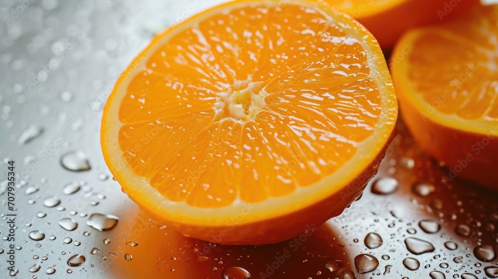 Aufkleber a close-up view of an orange cut in half. this image can be used in various contexts, such as food, 