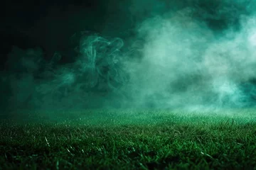Foto op Plexiglas A baseball field with smoke billowing out, creating a dramatic scene. Perfect for sports or action-themed projects © Fotograf