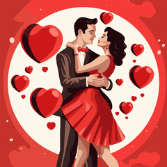 Valentines day greeting card, cute poster. Vector illustration of a couple in love. Flyer, invitation, poster, brochure, banner. - 707935347
