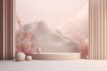 3D minimalist elegant nature tone scandinavian podium background 8k