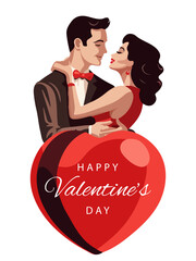 Valentines day greeting card, cute poster. Vector illustration of a couple in love. Flyer, invitation, poster, brochure, banner. - 707935565
