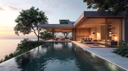 Fototapeta premium Beautiful modern house perched on a sea