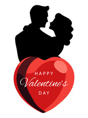 Valentines day greeting card, cute poster. Vector illustration of a black silhouette couple in love. Flyer, invitation, poster, brochure, banner. - 707935957