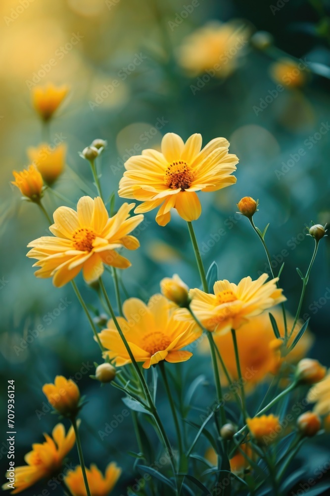 Aufkleber a bunch of yellow flowers in a field. perfect for adding a touch of nature to any project