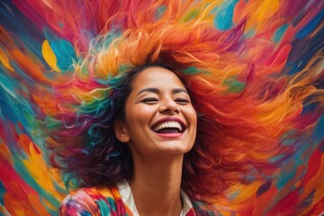 happiness latin woman with colorful background - obrazy, fototapety, plakaty
