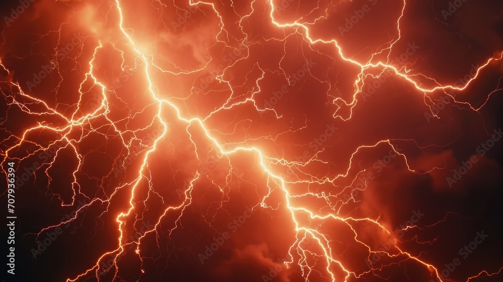 Poster Lightning strikes captured in the sky. Perfect for illustrating weather phenomena or adding drama to your designs