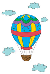 Colourful hot air balloon in the sky with clouds