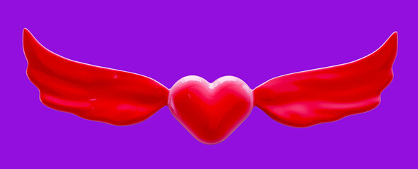 3d rendering of cartoon love heart with wings