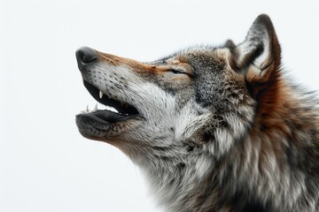 A powerful and intense close-up of a wolf with its mouth open. Perfect for wildlife enthusiasts and nature lovers