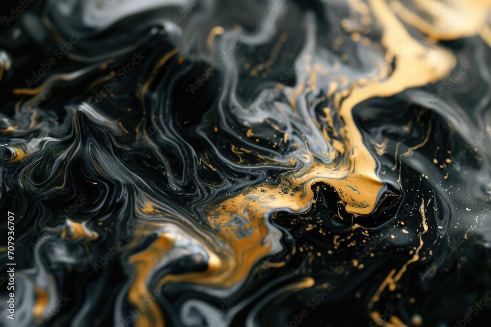 Poster a close up view of a black and gold liquid. suitable for various applications