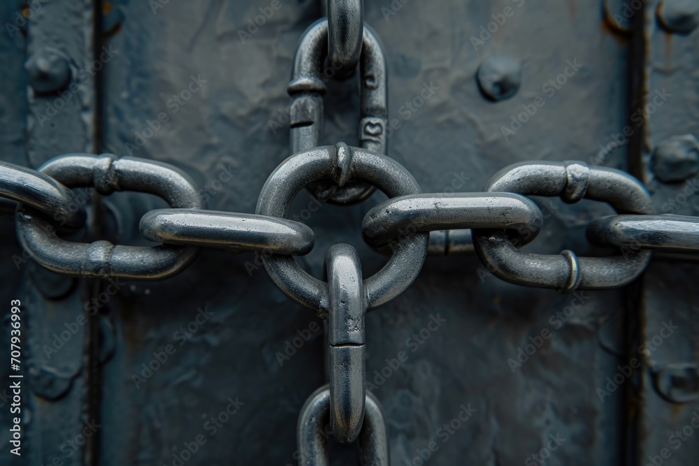 Poster a detailed view of a chain on a door. suitable for security or home improvement concepts