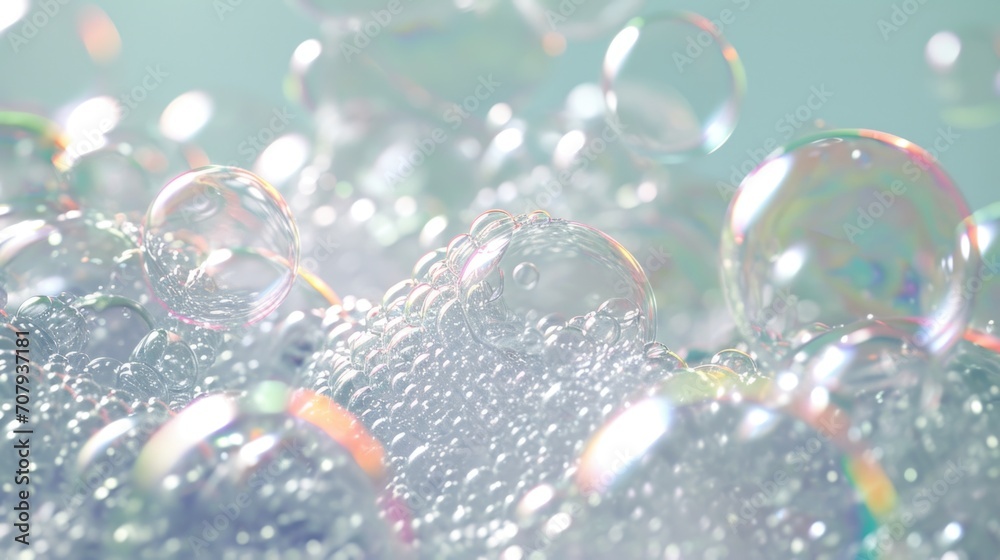Aufkleber A bunch of soap bubbles floating on top of each other. Can be used as a background or for illustrations related to cleanliness, purity, or childhood