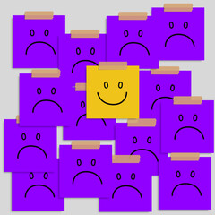 Smiley sticky notes with sad sticky notes