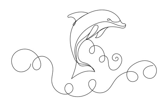 Doodle Dolphin Fish Curve Silhouette One Editable Line Drawn For Design Zoo Veterinary card Invitation Banner Flyer Pattern Background Advertising Poster Print
