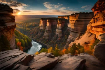 Fotobehang A state park renowned for its geological wonders, featuring dramatic cliffs, ancient rock formations, and interpretive trails highlighting the area's unique natural history. © Resonant Visions