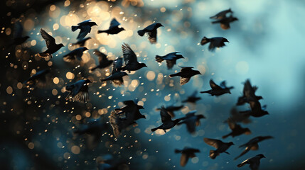 the background of a flock of birds flying