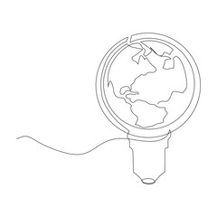 continuous single line earth globe world map outline vector art drawing and world earth hour concept simple design
