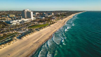 wide panoramic view of the stunning Scarborough Beach and its beach front in Perth, Western...