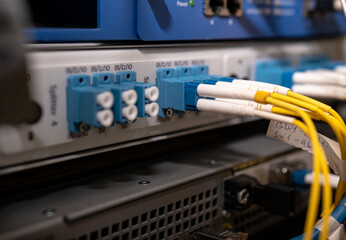Optical connections to the traffic router in the data center. Fiber-optic connection to the Internet.